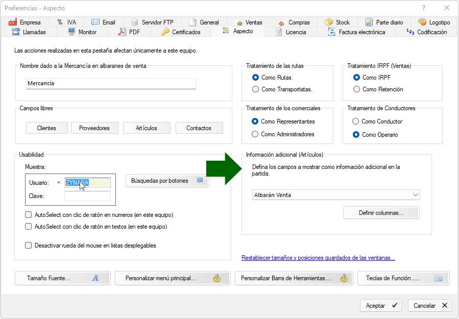 Configuración desde las Preferencias