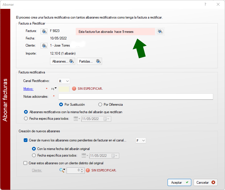 Aviso de factura ya rectificada