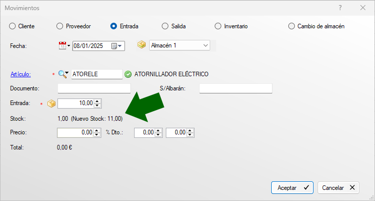 Stock antes y después del movimiento